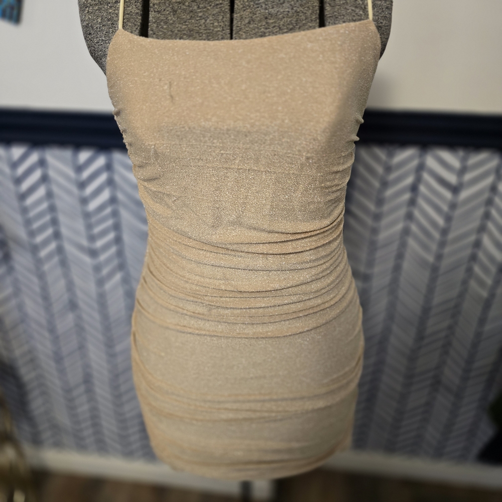 Elegant Beige Ruched Dress